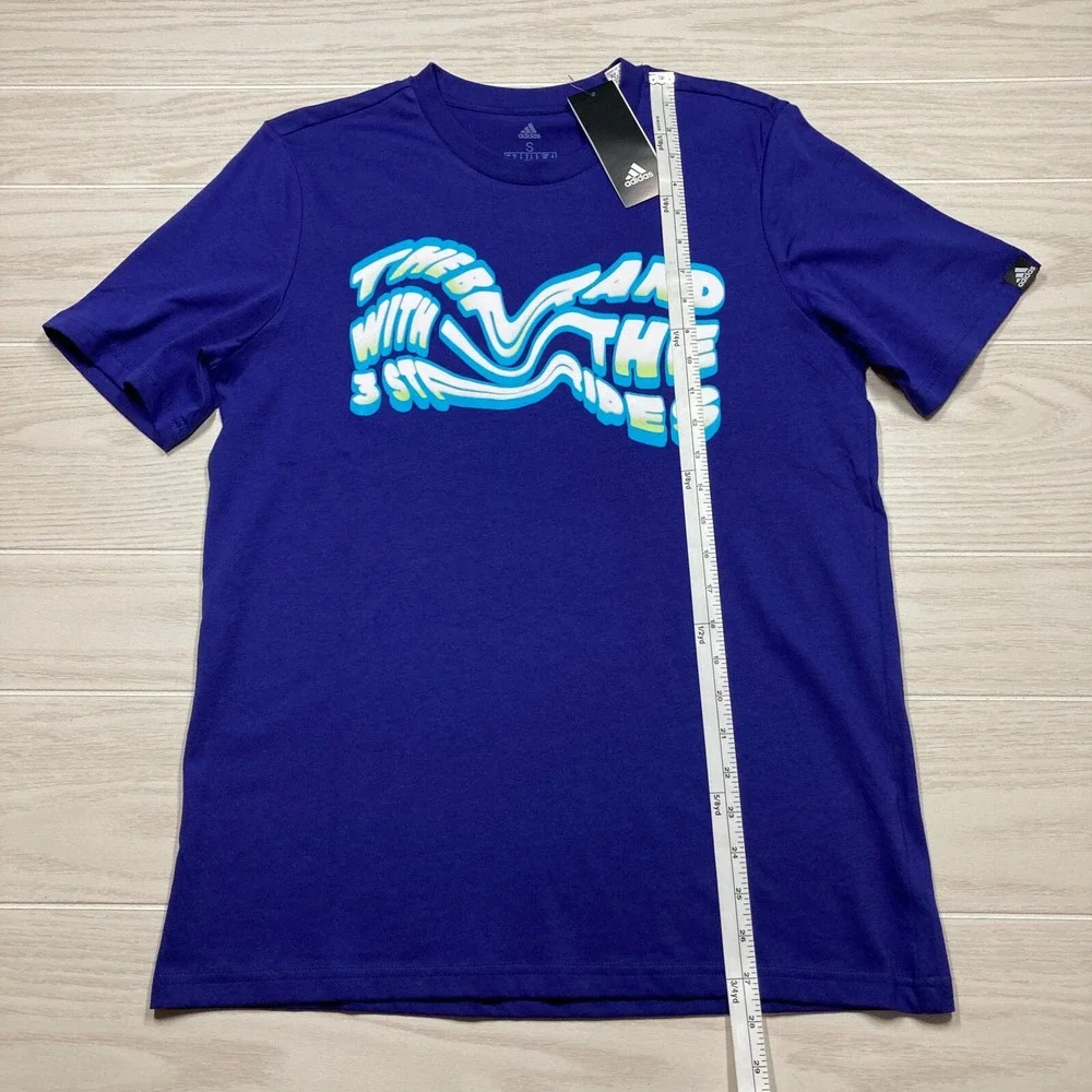 Adidas Men's Summer Heat Spellout‎ Logo T-Shirt Short Sleeve Indigo Size Small